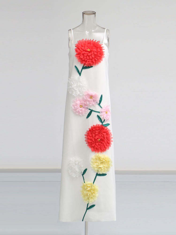 TWOTWINSTYLE Solid Sleeveless Spliced 3D Flower Vintage Dress