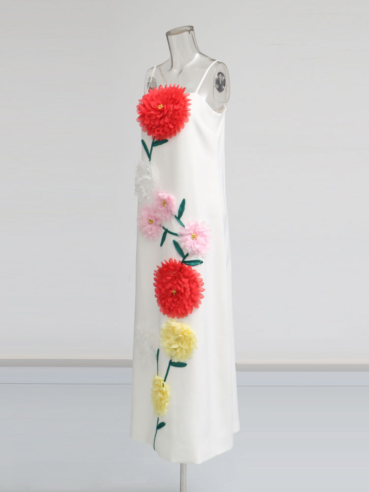 TWOTWINSTYLE Solid Sleeveless Spliced 3D Flower Vintage Dress
