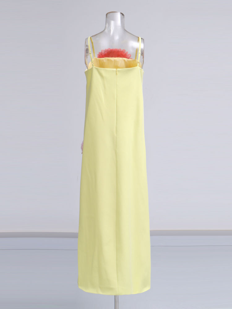 TWOTWINSTYLE Solid Sleeveless Spliced 3D Flower Vintage Dress