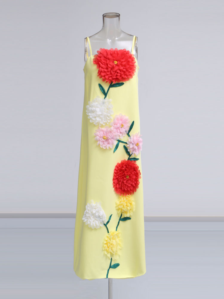 TWOTWINSTYLE Solid Sleeveless Spliced 3D Flower Vintage Dress