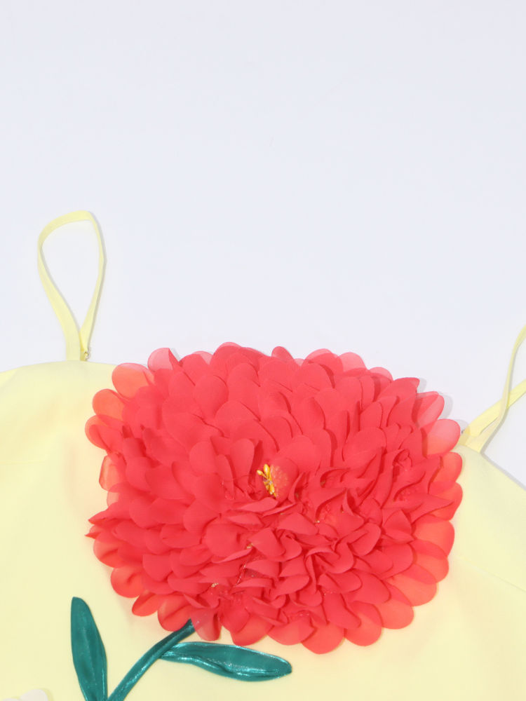 TWOTWINSTYLE Solid Sleeveless Spliced 3D Flower Vintage Dress