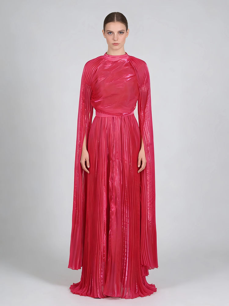 TWOTWINSTYLE Stand Collar High Waist Fashion Maxi Dress