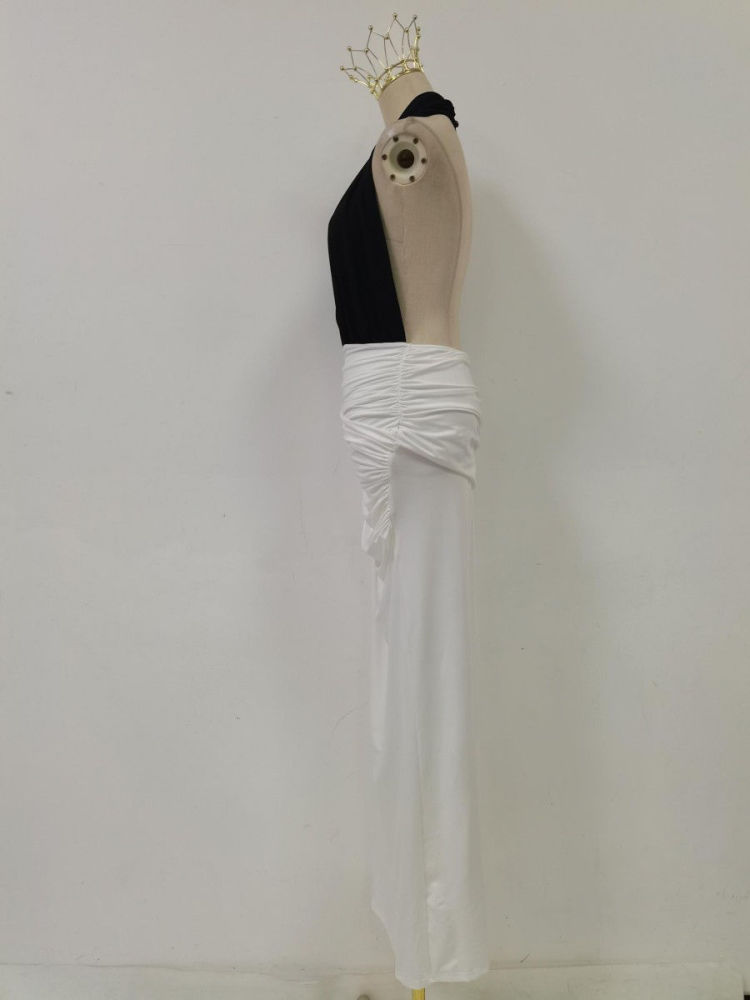 TWOTWINSTYLE Hit Color High Waist Side Split Sexy Dress