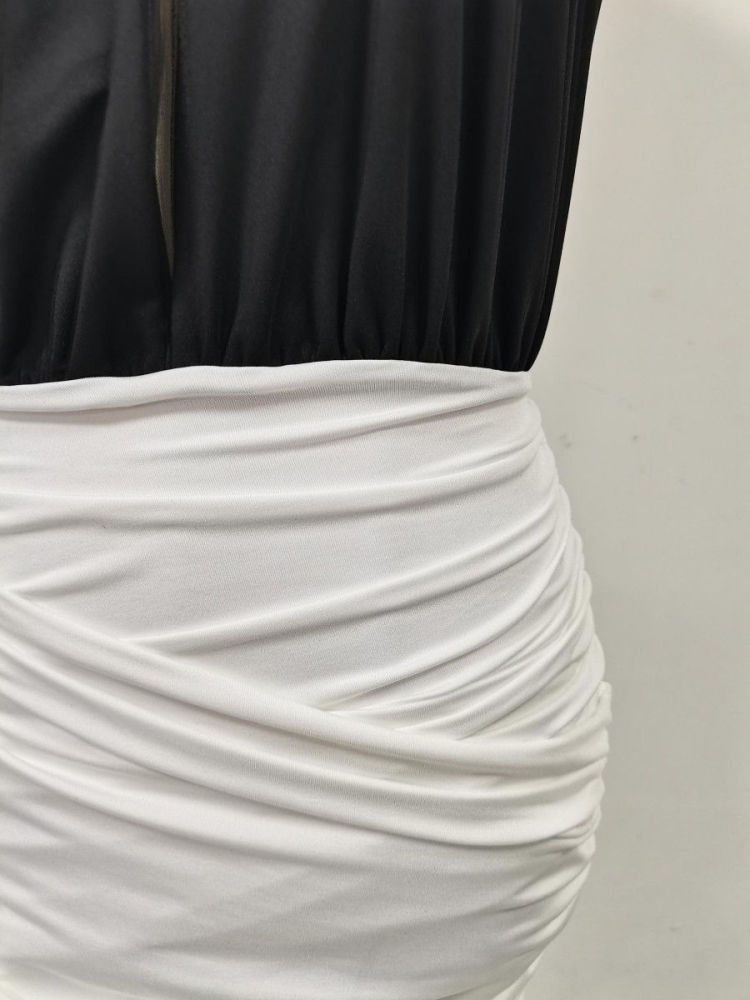 TWOTWINSTYLE Hit Color High Waist Side Split Sexy Dress