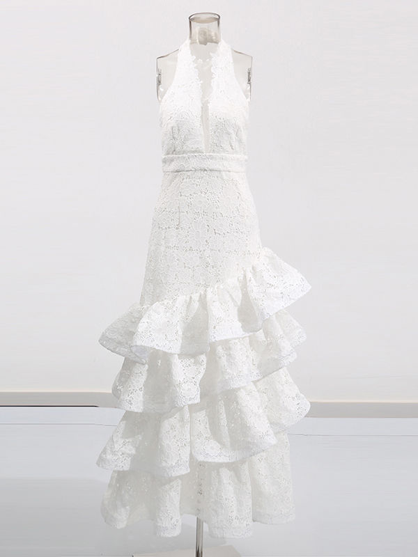 TWOTWINSTYLE Backless Spliced Ruffles Elegant Dress