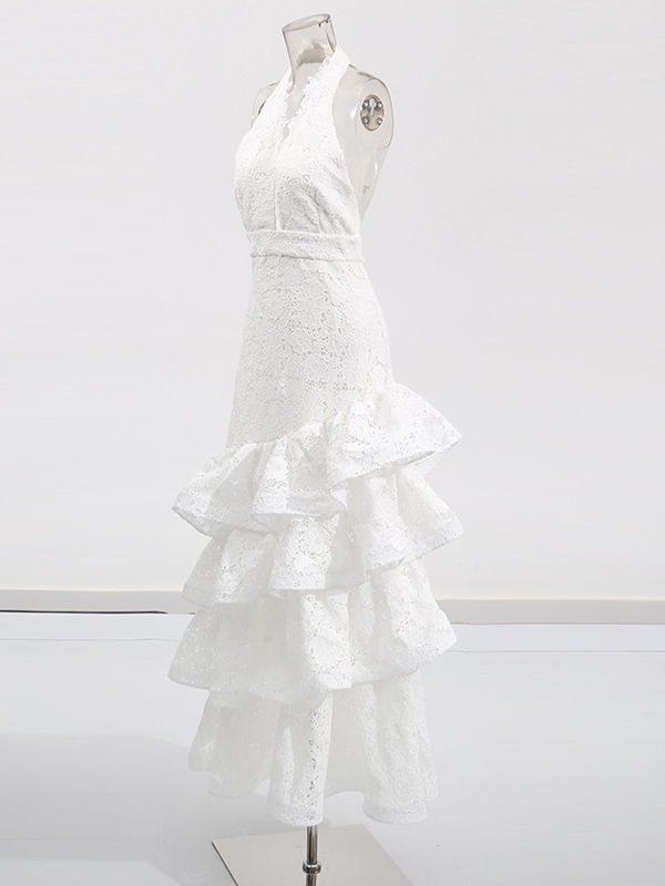 TWOTWINSTYLE Backless Spliced Ruffles Elegant Dress