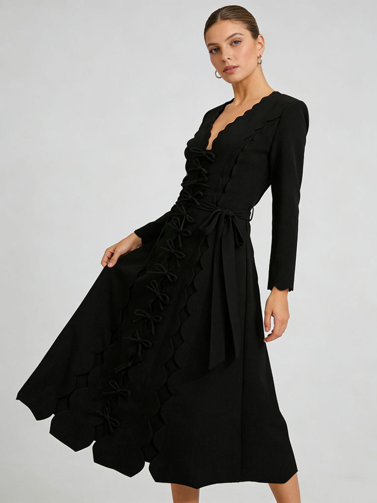 TWOTWINSTYLE Deep V Neck Patchwork Bowknot Fashion Dress