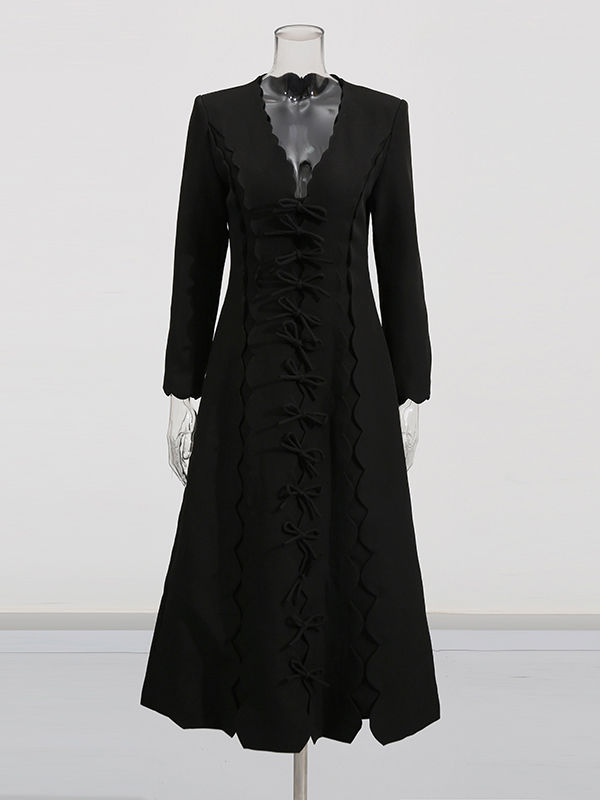 TWOTWINSTYLE Deep V Neck Patchwork Bowknot Fashion Dress