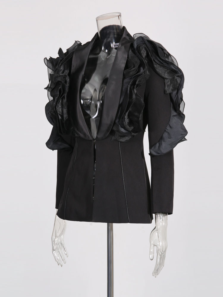 TWOTWINSTYLE Deep V Neck Patchwork Ruffles Tunic Dsigner Coat