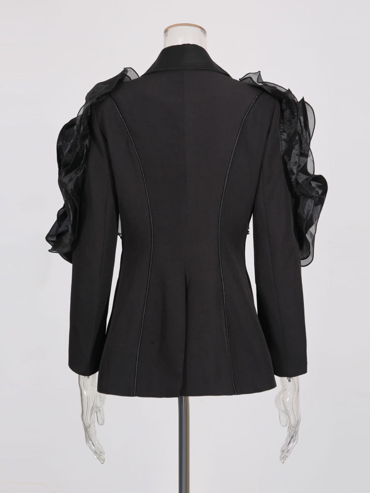 TWOTWINSTYLE Deep V Neck Patchwork Ruffles Tunic Dsigner Coat