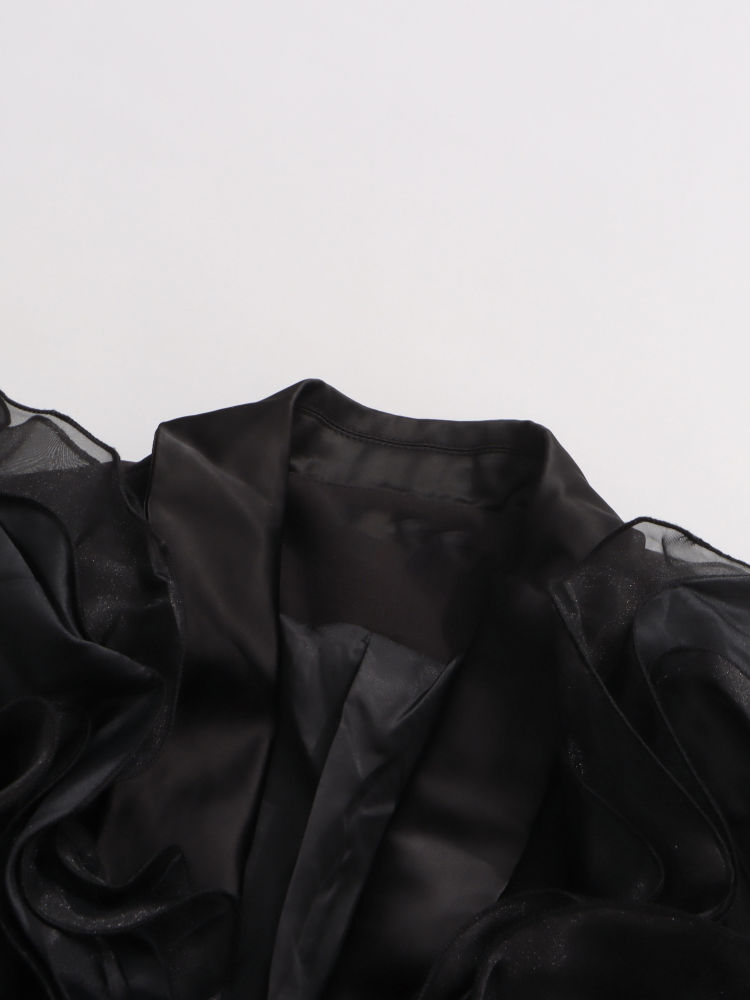 TWOTWINSTYLE Deep V Neck Patchwork Ruffles Tunic Dsigner Coat