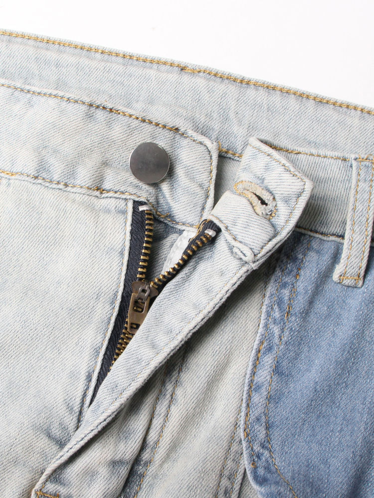 TWOTWINSTYLE Hit Color Hollow Out Loose Casual Denim Pants