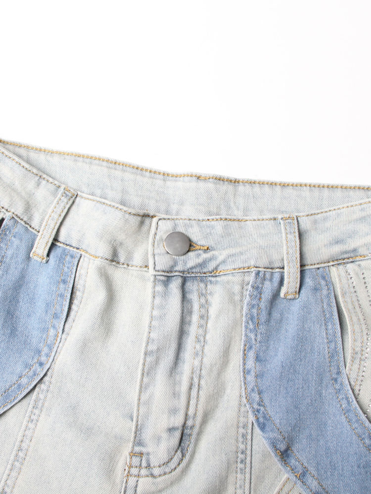 TWOTWINSTYLE Hit Color Hollow Out Loose Casual Denim Pants