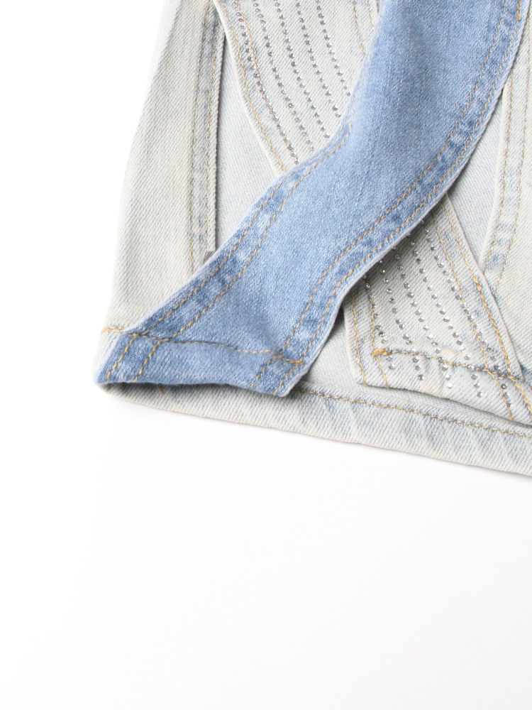 TWOTWINSTYLE Hit Color Hollow Out Loose Casual Denim Pants