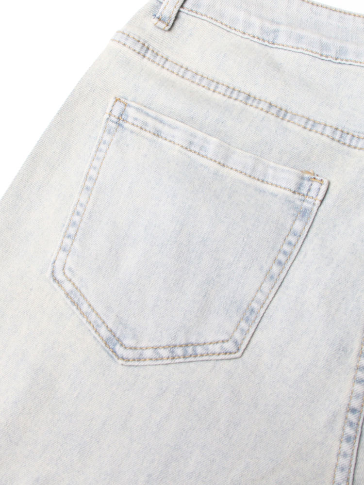 TWOTWINSTYLE Hit Color Hollow Out Loose Casual Denim Pants