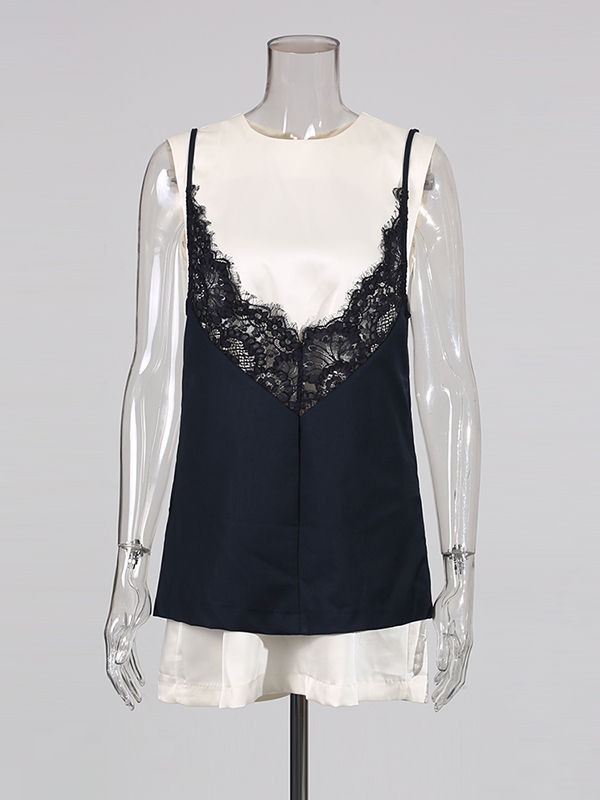 TWOTWINSTYLE Hit Color Sleeveless Patchwork Lace Fashion Dress