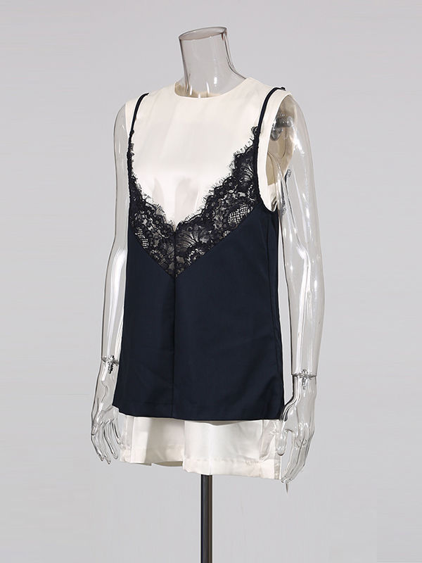 TWOTWINSTYLE Hit Color Sleeveless Patchwork Lace Fashion Dress