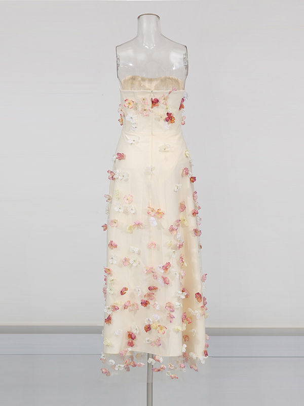 TWOTWINSTYLE Off Shoulder Patchwork 3D Flower Chic Midi Dress