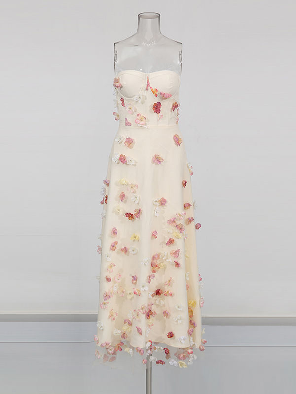 TWOTWINSTYLE Off Shoulder Patchwork 3D Flower Chic Midi Dress