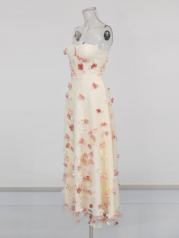 TWOTWINSTYLE Off Shoulder Patchwork 3D Flower Chic Midi Dress