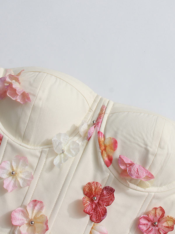 TWOTWINSTYLE Off Shoulder Patchwork 3D Flower Chic Midi Dress