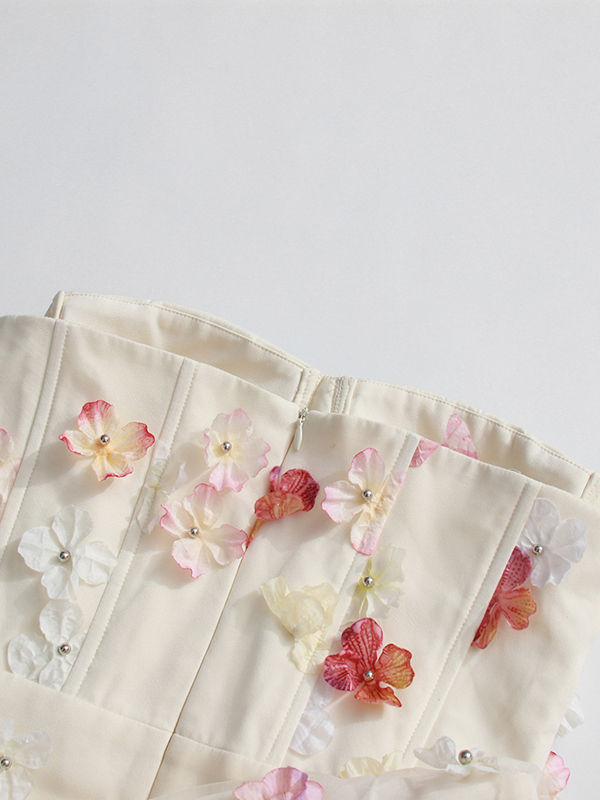 TWOTWINSTYLE Off Shoulder Patchwork 3D Flower Chic Midi Dress