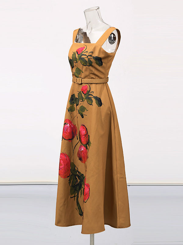 TWOTWINSTYLE Patchwork Print Sleeveless Vintage Dress