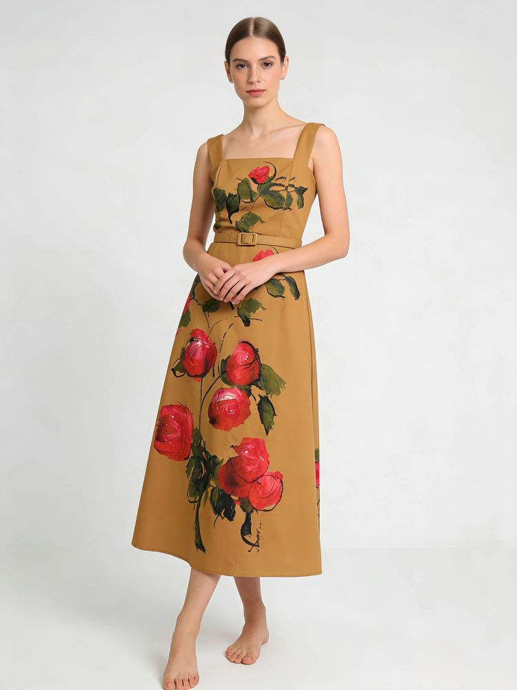 TWOTWINSTYLE Patchwork Print Sleeveless Vintage Dress