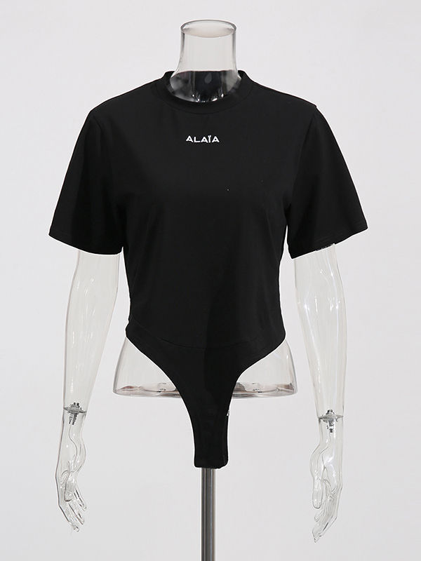 TWOTWINSTYLE Short Sleeve Spliced Print Designer Bodysuit