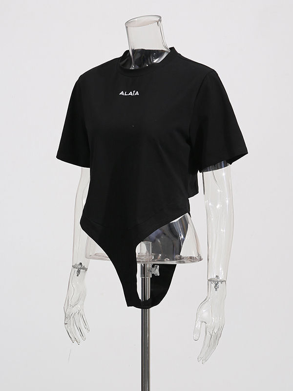 TWOTWINSTYLE Short Sleeve Spliced Print Designer Bodysuit