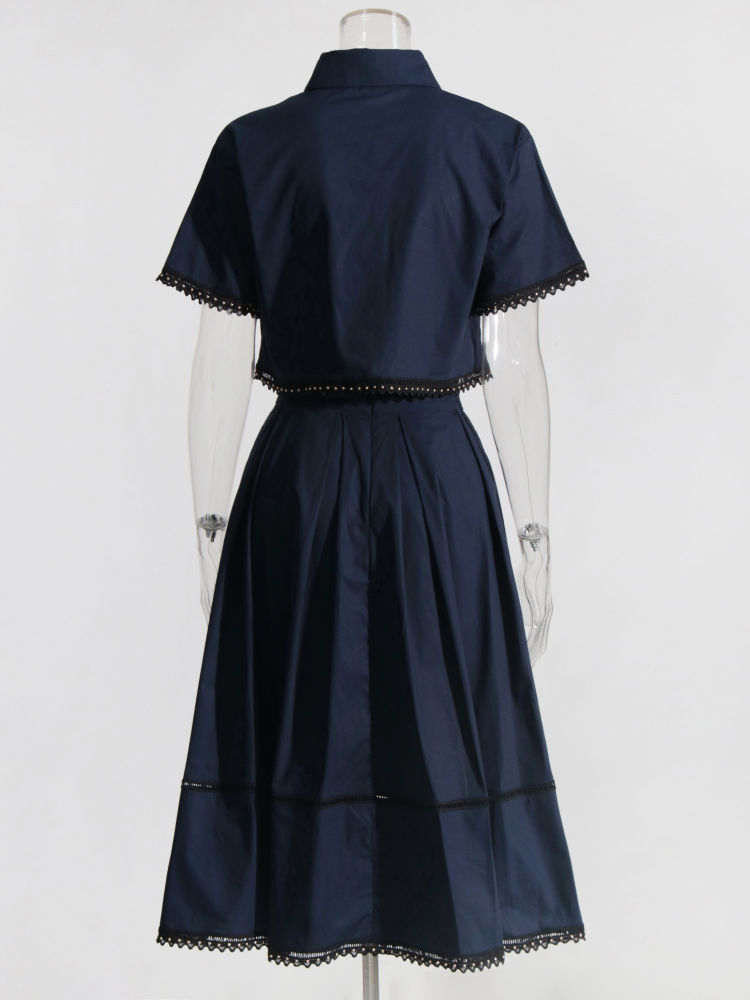 TWOTWINSTYLE Solid Lapel Crop Top High Waist Loose Chic Two Piece Set