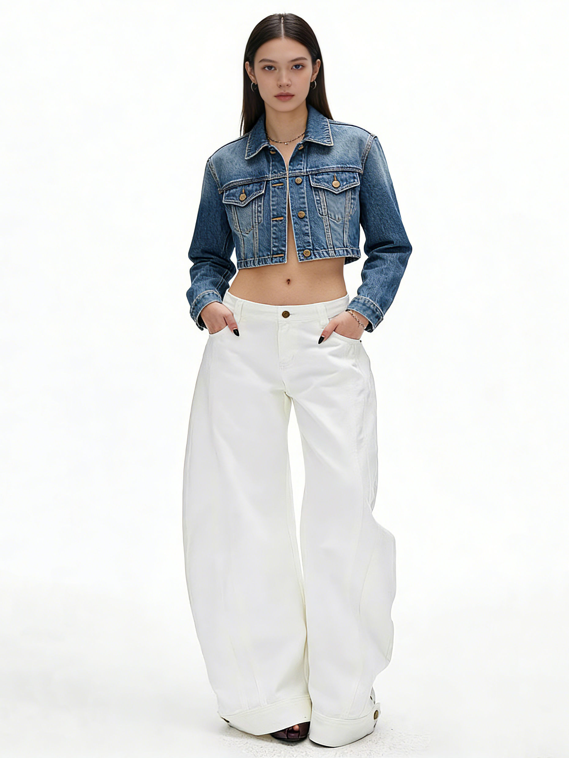 TWOTWINSTYLE Solid Loose Spliced Button Dsigner Pants