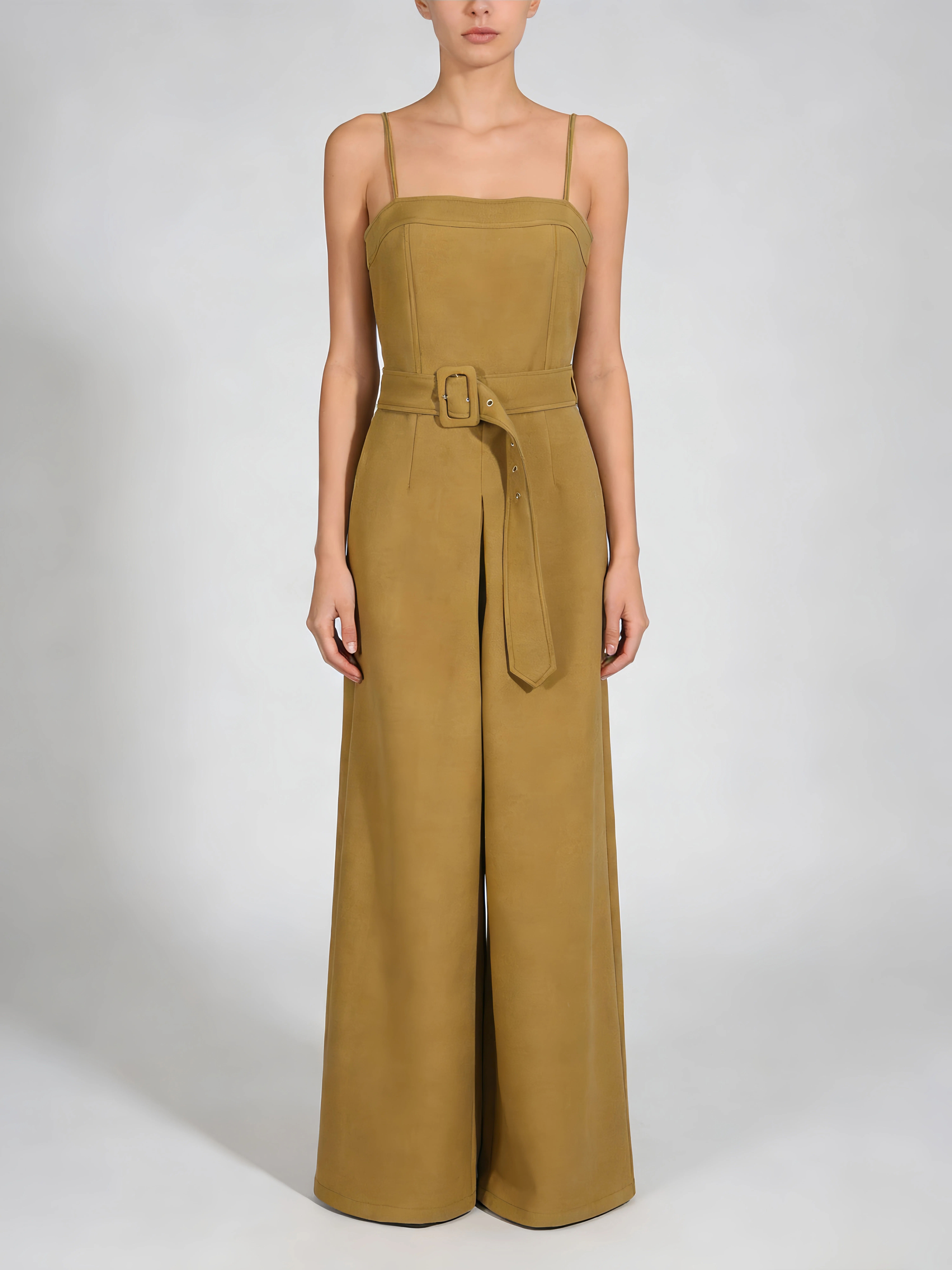 TWOTWINSTYLE Solid Sleeveless Spliced Belt Fashion Jumpsuit