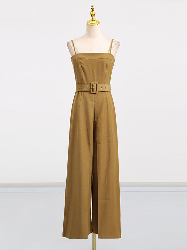 TWOTWINSTYLE Solid Sleeveless Spliced Belt Fashion Jumpsuit
