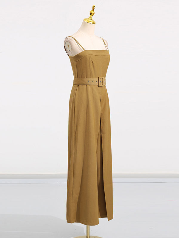 TWOTWINSTYLE Solid Sleeveless Spliced Belt Fashion Jumpsuit