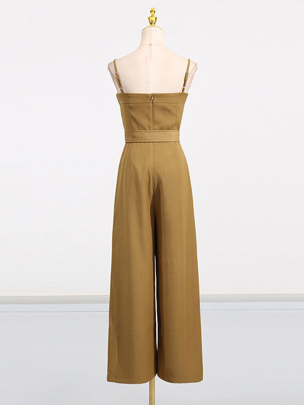 TWOTWINSTYLE Solid Sleeveless Spliced Belt Fashion Jumpsuit