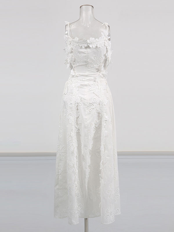 TWOTWINSTYLE Solid Spliced Flower Tunic Elegant Midi Dress