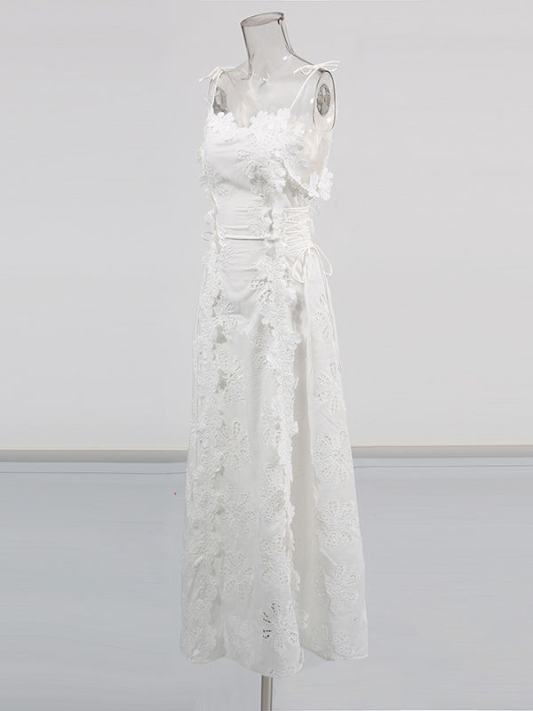 TWOTWINSTYLE Solid Spliced Flower Tunic Elegant Midi Dress