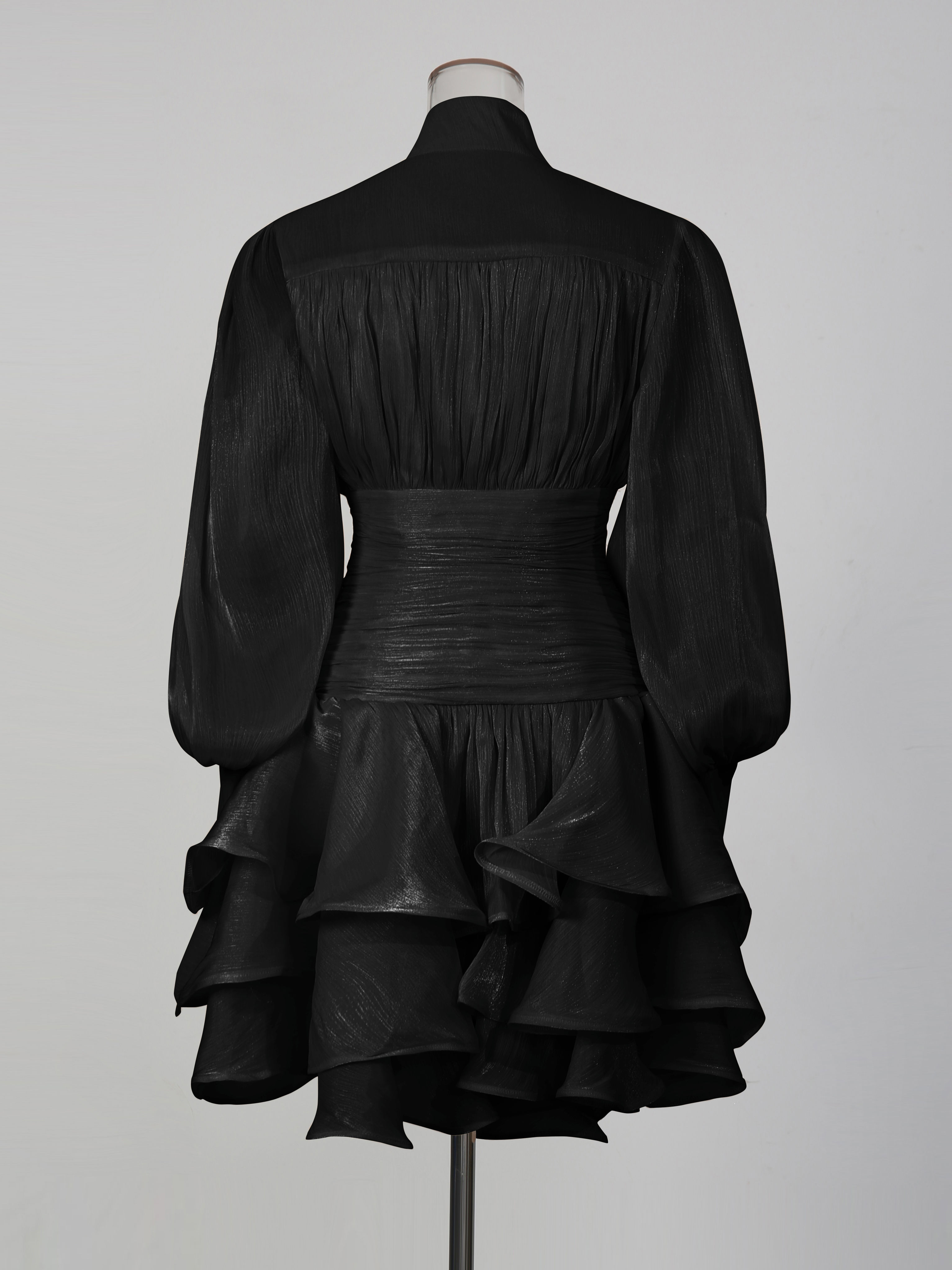 TWOTWINSTYLE Stand Collar Tunic Designer Solid Mini Dress