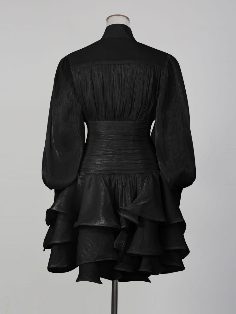 TWOTWINSTYLE Stand Collar Tunic Designer Solid Mini Dress