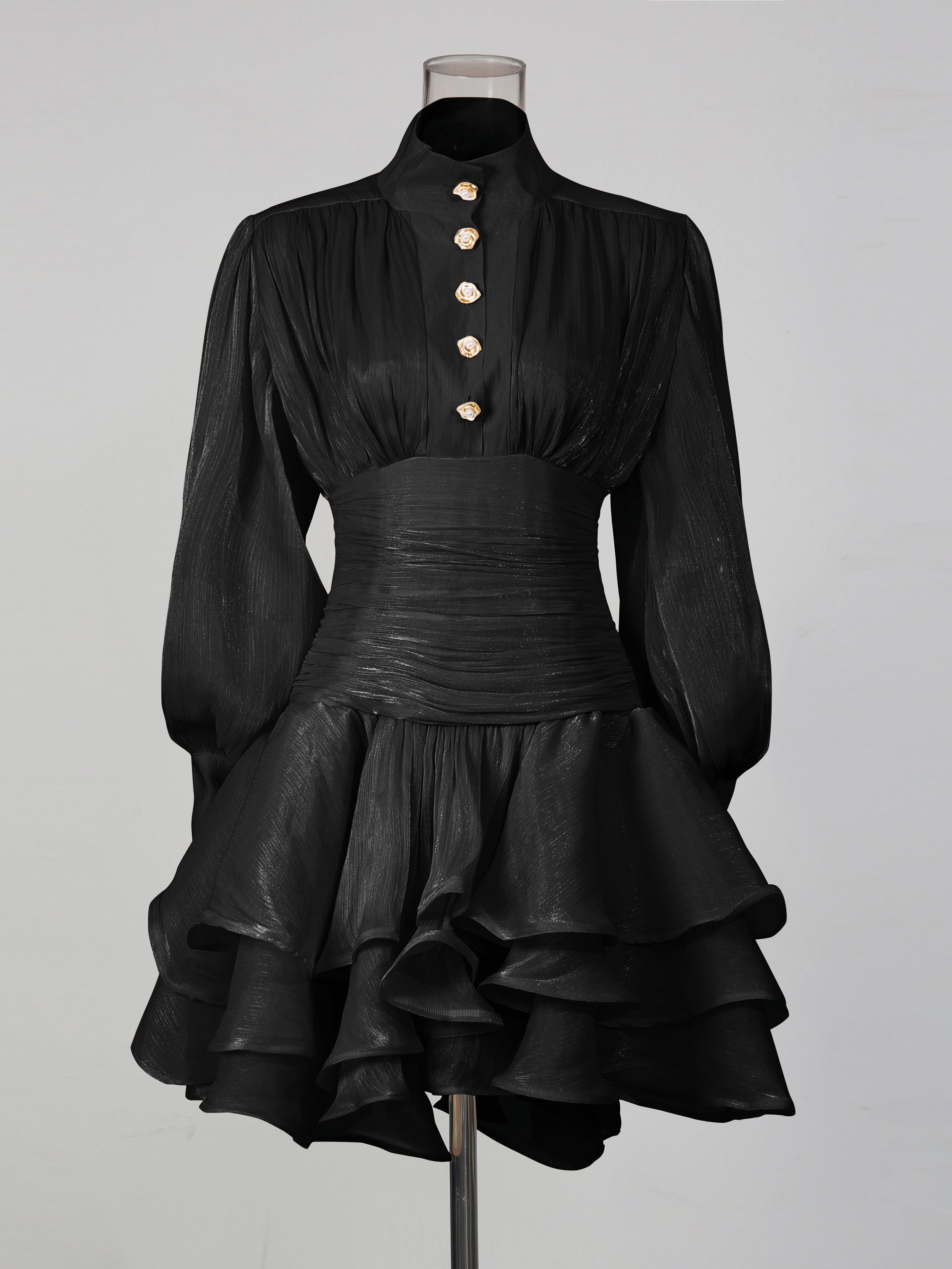 TWOTWINSTYLE Stand Collar Tunic Designer Solid Mini Dress
