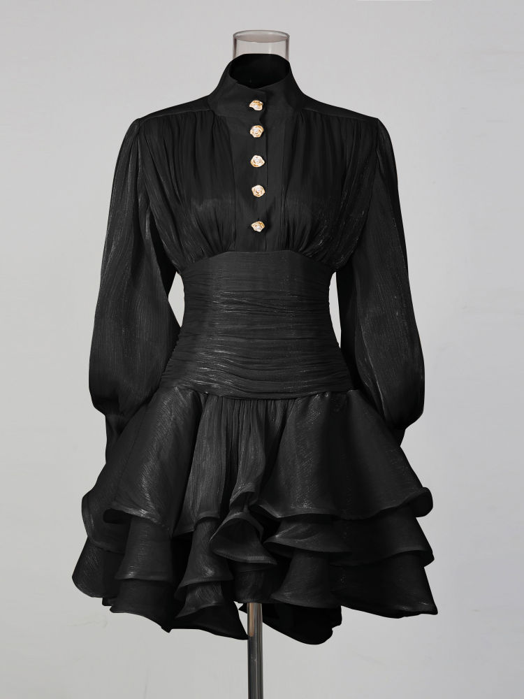 TWOTWINSTYLE Stand Collar Tunic Designer Solid Mini Dress