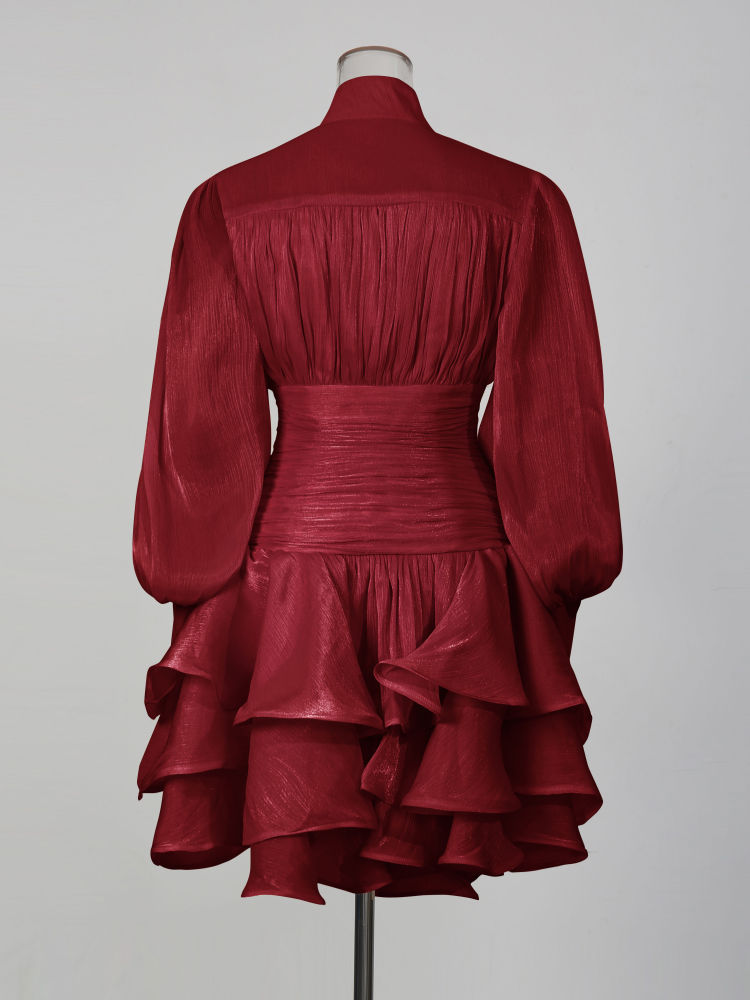 TWOTWINSTYLE Stand Collar Tunic Designer Solid Mini Dress