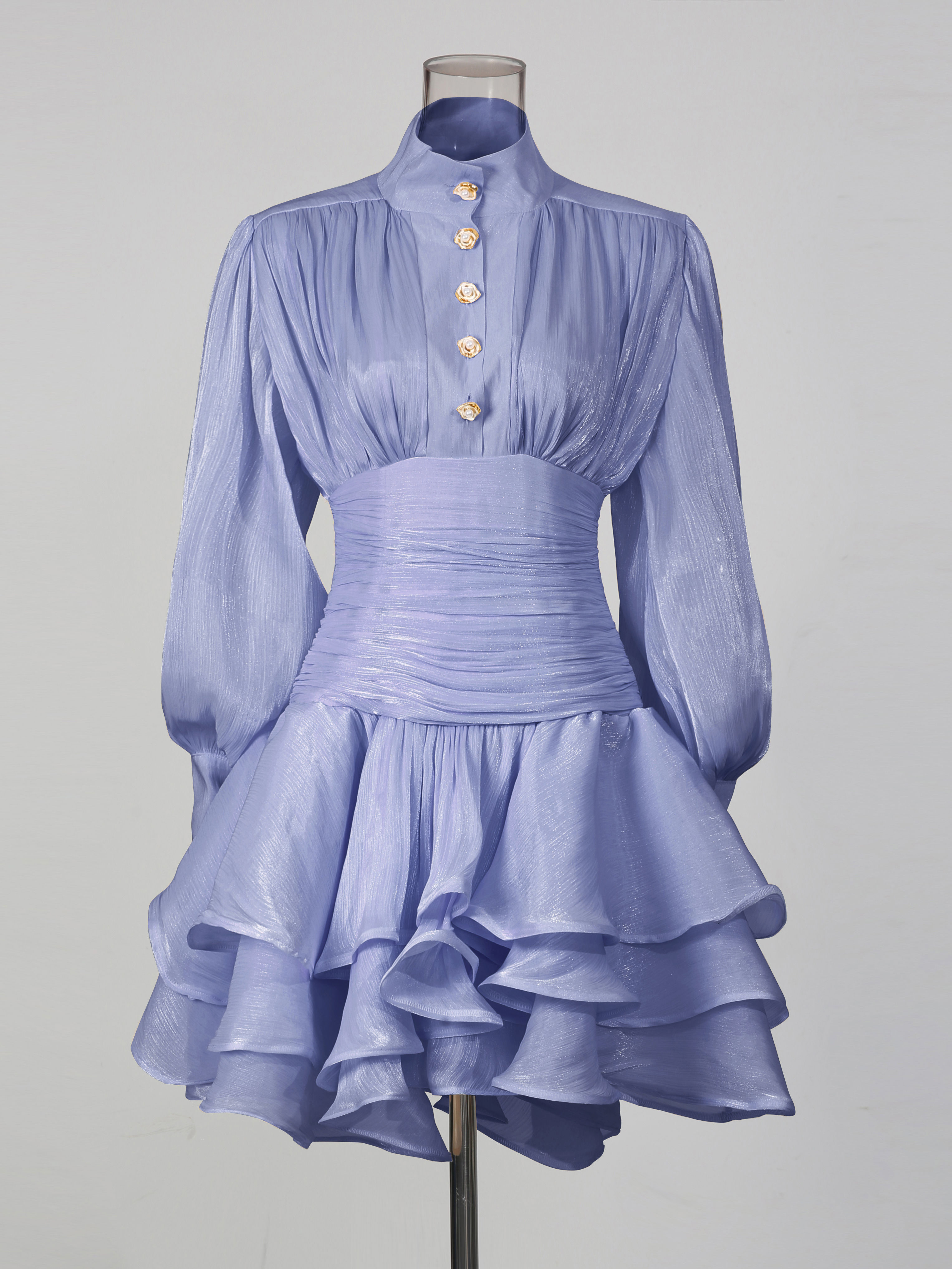 TWOTWINSTYLE Stand Collar Tunic Designer Solid Mini Dress