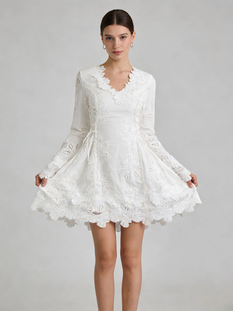 TWOTWINSTYLE V Neck Long Sleeve High Waist Designer Dress
