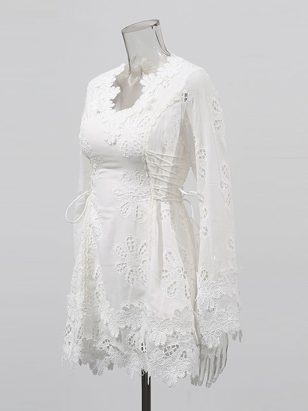 TWOTWINSTYLE V Neck Long Sleeve High Waist Designer Dress