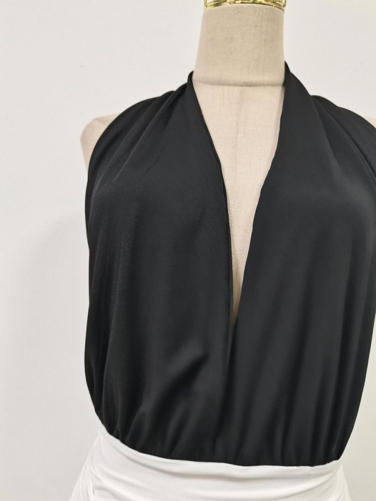 TWOTWINSTYLE Hit Color High Waist Side Split Sexy Dress