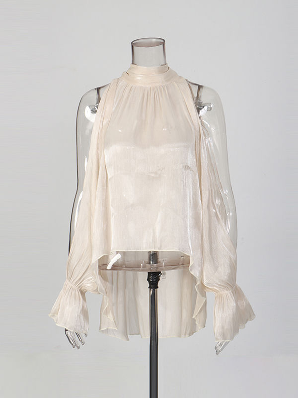 TWOTWINSTYLE Solid Stand Collar Irregular Hem Shirt