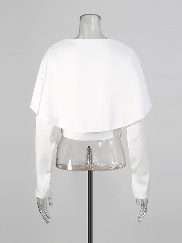 TWOTWINSTYLE Solid V Neck Long Sleeves Chic Crop Top