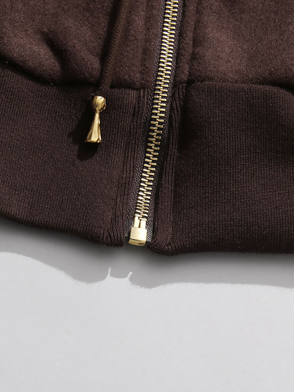 TWOTWINSTYLE Spliced Zipper Stand Collar Top Loose Pants Vintage Two Piece Set